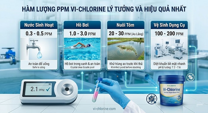Hàm lượng vi chlorine bao nhiêu ppm đạt hiệu quả nhất