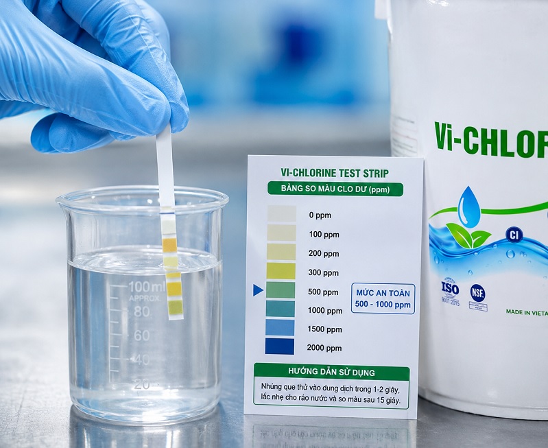 Kiểm tra nồng độ vi chlorine bằng que thử