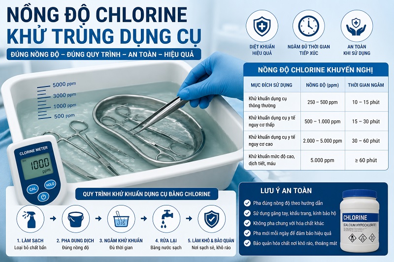 Nồng Độ Chlorine Khử Trùng Dụng Cụ Chuẩn Bộ Y Tế