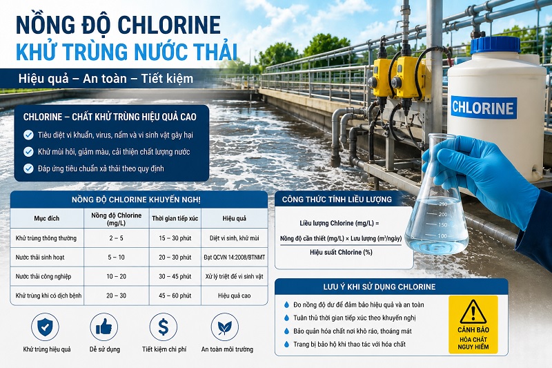 Nồng Độ Chlorine Khử Trùng Nước Thải Chuẩn Nhất 2026