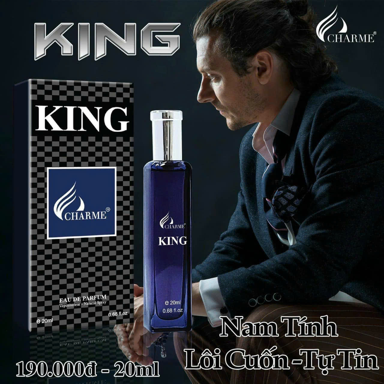 Nước hoa nam lưu hương lâu, Charme King, hương gỗ hương đầy lôi cuốn, 20ml - 60 ML