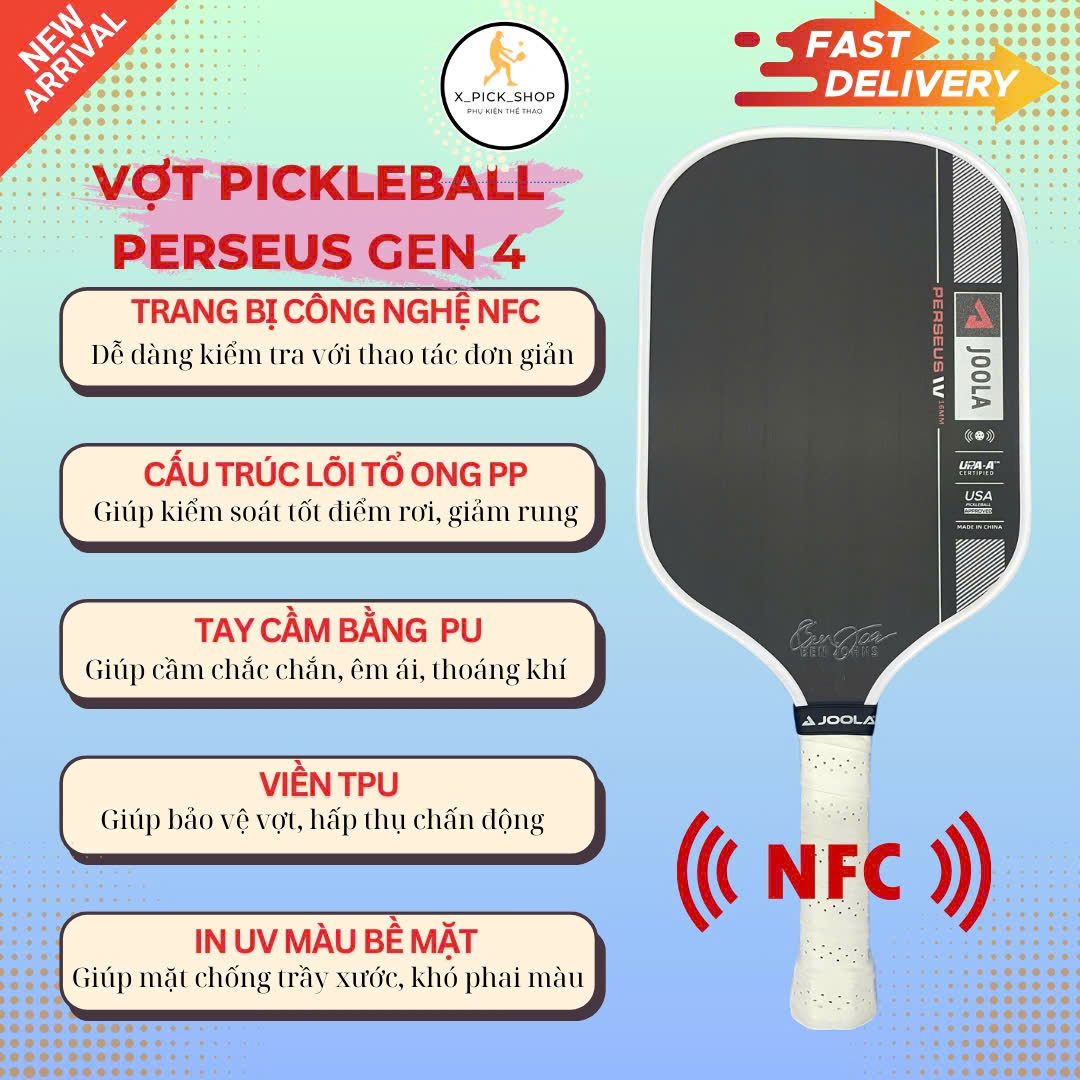 [Check NFC] Vợt Pickleball Perseus Gen 4 dày 16mm, mặt Nhám carbon, dành cho người mới.