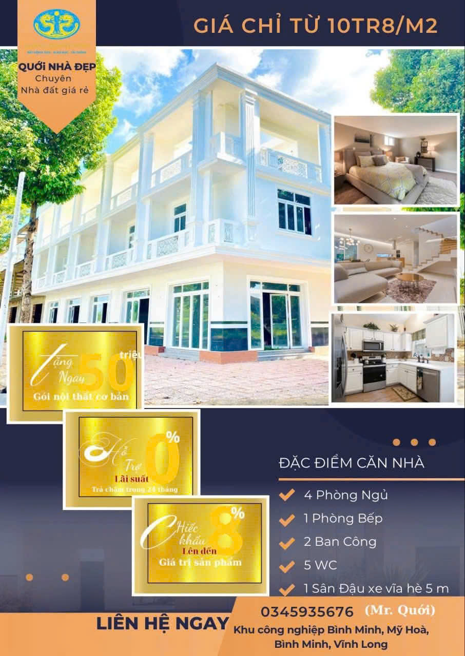 NHÀ LIỀN KỀ 243m2, KDC HOÀNG QUÂN BÌNH MINH VĨNH LONG